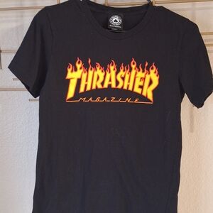 Thrasher Black Tee with Fiery Logo